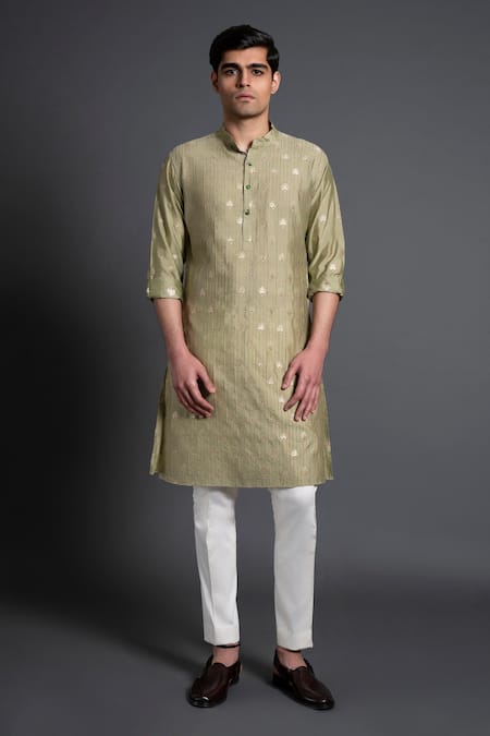 Raghavendra Rathore Jodhpur Chanderi Silk Floral Woven & Pintuck Kurta 