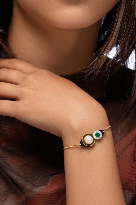 14 KT Gold Bracelet With Multi-Colored Jade - Ruby Lane