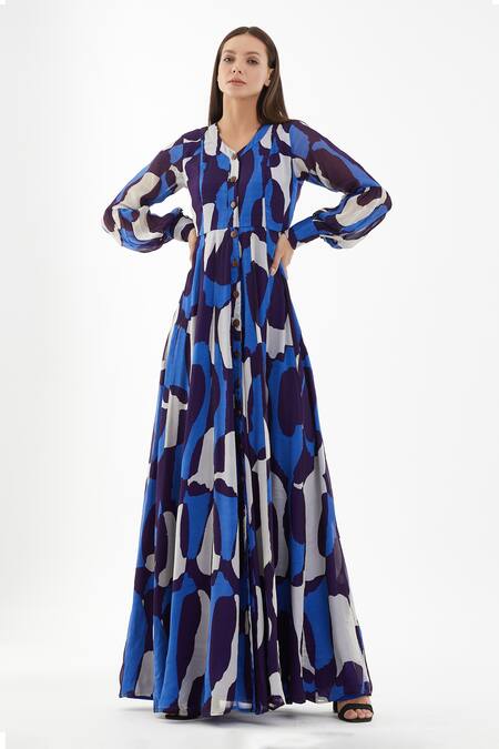 Buy Koai Blue Chiffon Abstract V Neck Pattern Maxi Dress Online at Aza Fashions Buy_Koai_Blue Chiffon Abstract V Neck Pattern Maxi Dress _Online_at_Aza_Fashions