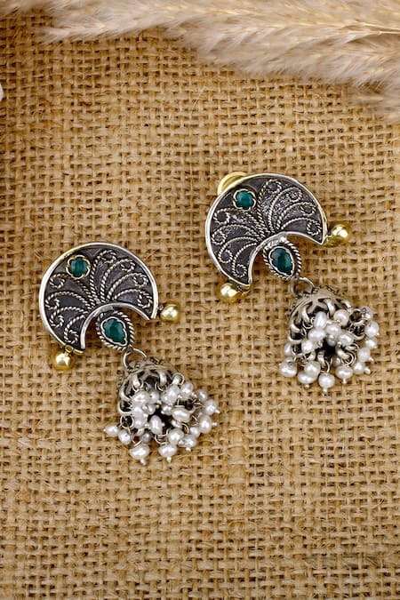 Sangeeta Boochra Silver Plated Zara Bead Drop Jhumkas 