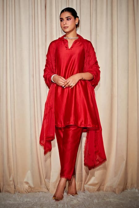 Dohr India Ira Silk Chanderi Kurta Pant Set 