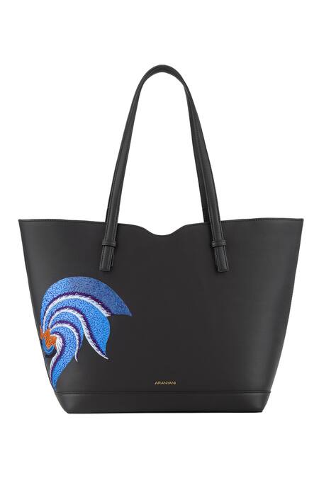 Aranyani Black Thread And Bead Embroidered The Kesuda Flower Tote Bag