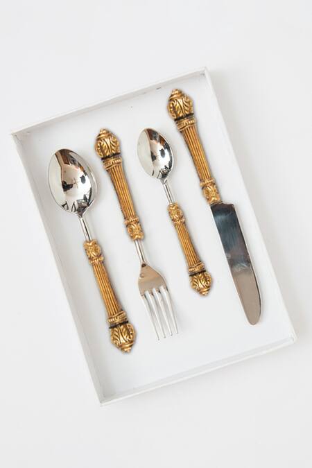 Table Manners Silver Brass, Stainless Steel Vintage Cutlery Set