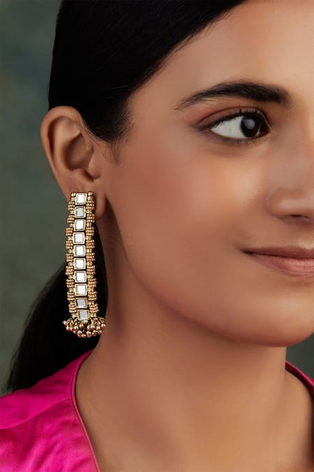 House Of Tuhina Mirror Studded Zia Earrings 