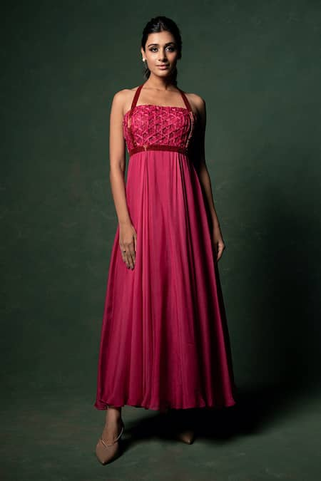 Parshya Cutdana Embellished Halter Neck Gown 