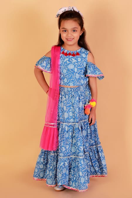 Shop Blue designer Lehengas for Kids Online | Aza Fashions