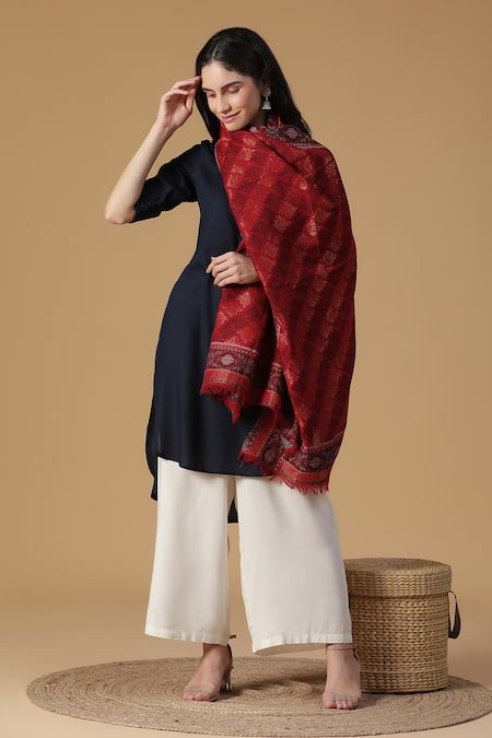 Shingora Red Printed Floral Stole