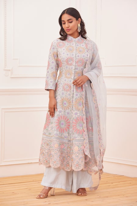 Rahul Mishra Floral Embroidered Anarkali Palazzo Set 