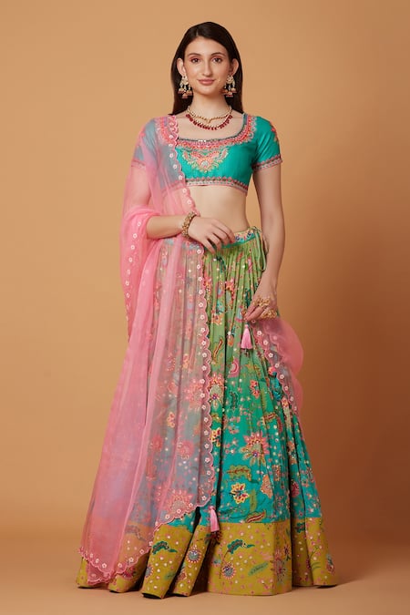 Siddhartha Bansal Floral Hand Embroidered Bridal Lehenga Set 