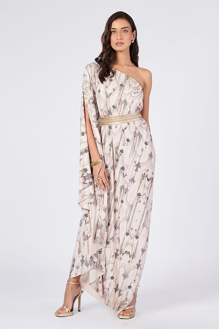 S&N by Shantnu Nikhil Printed One Shoulder Kurta 