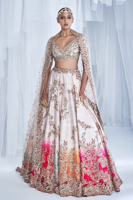 Buy Beige Raw Silk Embellished Sequin Jasmine Floral Bridal Lehenga Set For  Women by Dolly J Online at Aza Fashions.