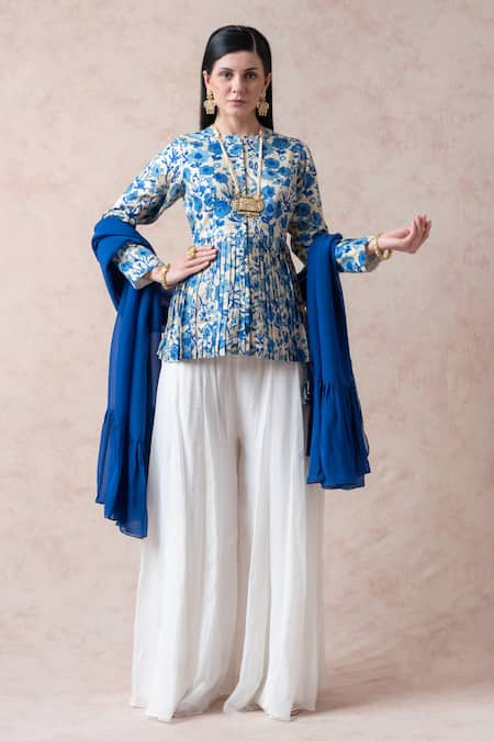 Thetaa Mughal Floral Print Peplum Kurta Sharara Set 