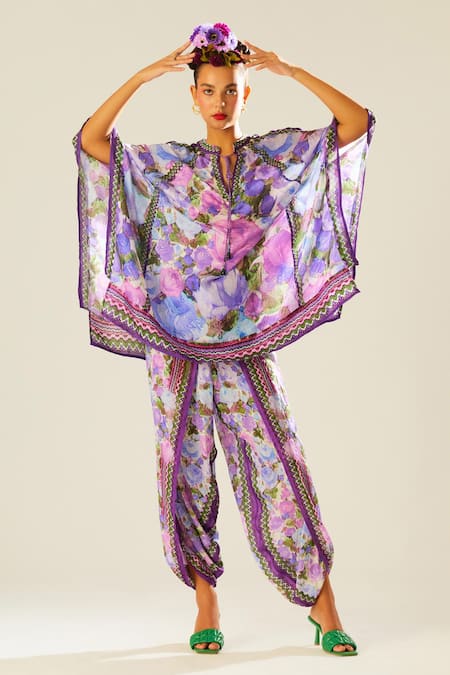 Rajdeep Ranawat Ramona Silk Floral Pattern Poncho Top 