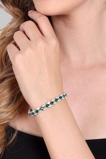 Shop Auraa Trends Green Zari Zircon Studded Bracelet at Aza Fashions Shop_Auraa Trends_Green Zari Zircon Studded Bracelet _at_Aza_Fashions