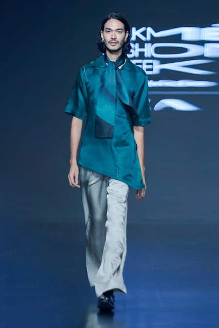 Dhruv Vaish Pleated Flared Viscose Satin Trouser 