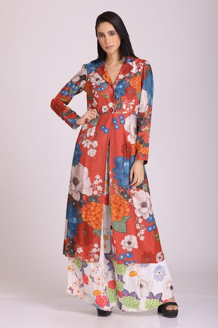 Alpona Designs By Soham Acharya Floral Print Jacket & Palazzo Set 