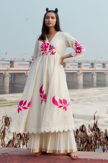 Label Earthen Handwoven Anarkali & Pleated Palazzo Set 