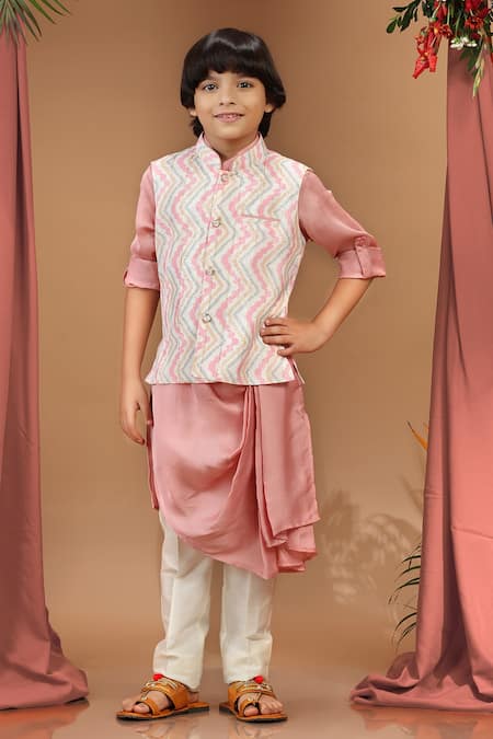 Kora By Nilesh Mitesh Chevron Print Bundi Kurta Set 