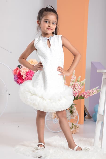 Hoity Moppet White Tulle, Satin Lace Halo There Embroidered Shift Dress