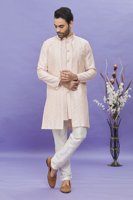 Aryavir Malhotra Kurta Set With Thread Embroidered Long Bundi 