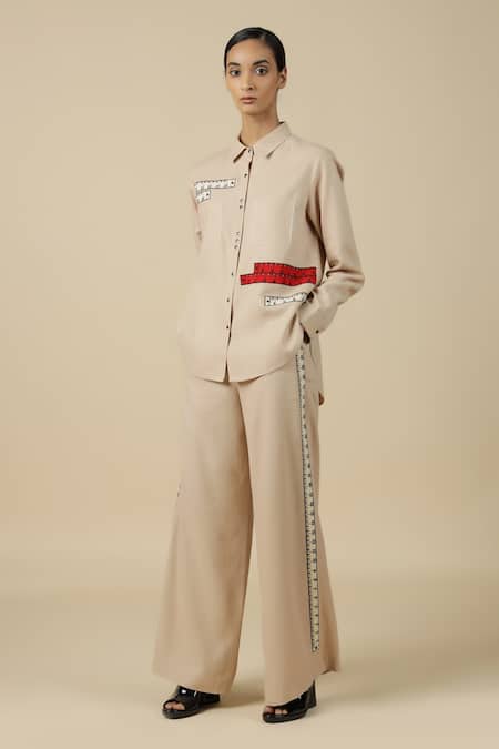 Shahin Mannan Linen Measuring Tape Flared Pant 