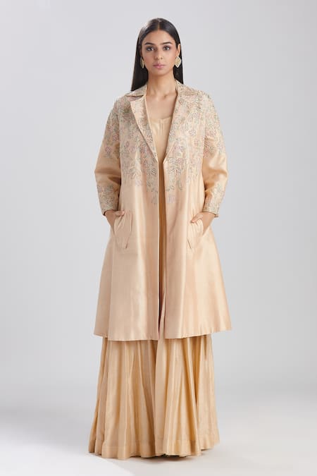 Megha Bansal Gulmohar Badami Coat & Anarkali Set  