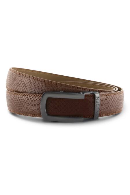 Shop HaldèN Brown Leather Buckle Belt at Aza Fashions Shop_HaldèN_Brown Leather Buckle Belt_at_Aza_Fashions