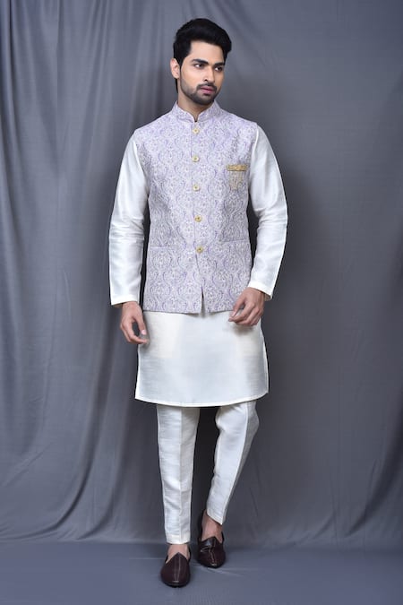 Arihant Rai Sinha Floral Thread Work Bundi & Cream Kurta Set 