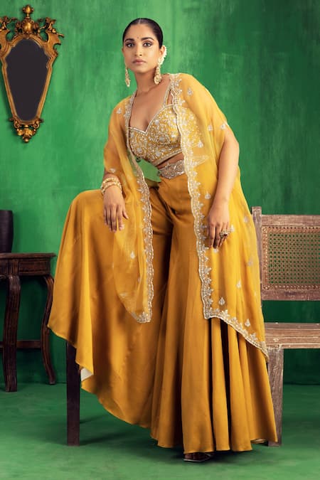 Jigar Mali Aari Embroidered Cape & Sharara Set 