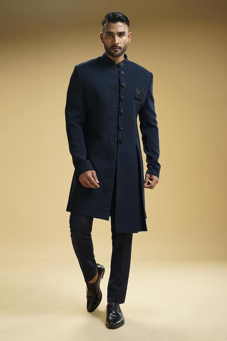 Kommal Sood Blue Sequins Embroidered Asymmetric Achkan Set