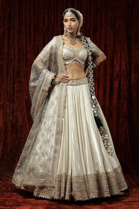 Silver Pencil Shade Embroidered Lehenga by HER CLOSET for rent online |  FLYROBE