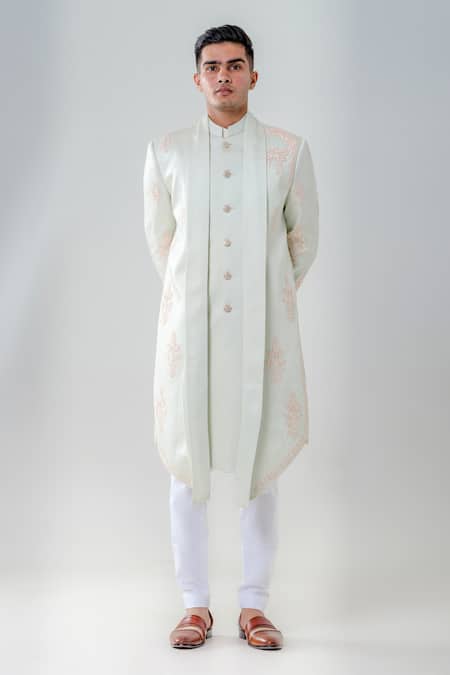 Amrit Dawani Green Silk Embroidery Flower Bloom Kurta With Trouser 