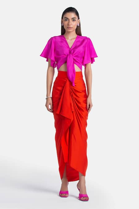 431-88 by Shweta Kapur Silk Tie-Up Crop Top 