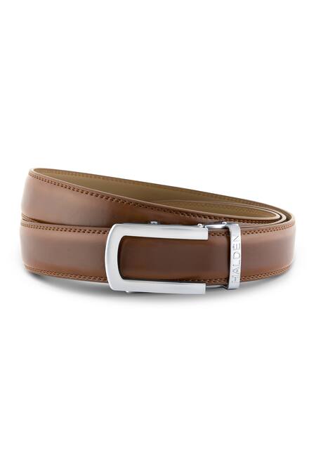 Shop HaldèN Brown Leather Matte Buckle Belt at Aza Fashions Shop_HaldèN_Brown Leather Matte Buckle Belt_at_Aza_Fashions