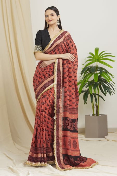 Surendri Floral Print Saree With Embroidered Blouse 