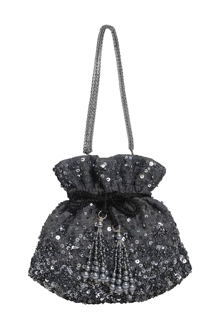 EROUGE Beaded Sequin Design Flower Evening Purse Large Clutch Bag (Black) :  Amazon.in: Fashion