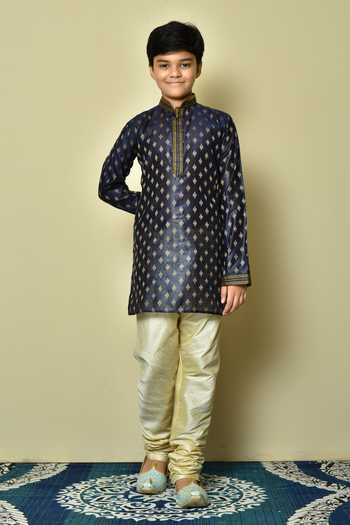 Buy Petite Pomme Blue Denim Embroidery Floral Kurta at Aza Fashions Buy_Petite Pomme_Blue Denim Embroidery Floral Kurta _at_Aza_Fashions
