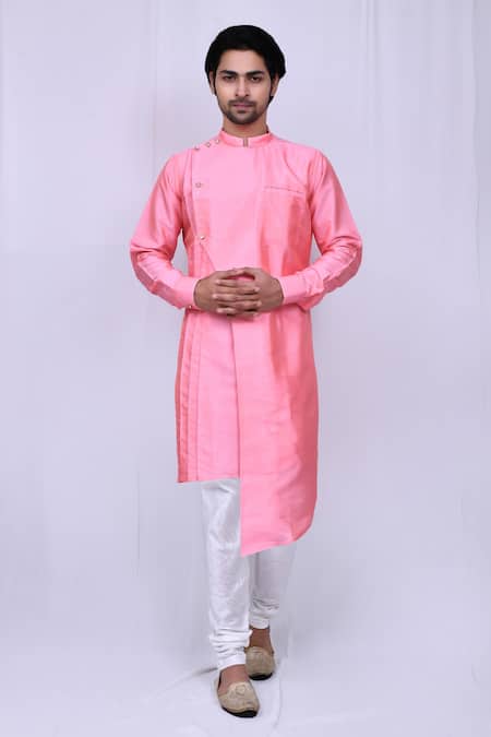 Arihant Rai Sinha Pink Art Silk Plain Asymmetric Kurta Set