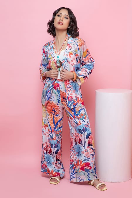 Rhe-Ana Blooming Flower Print Blazer Shirt & Pant Co-ord Set 