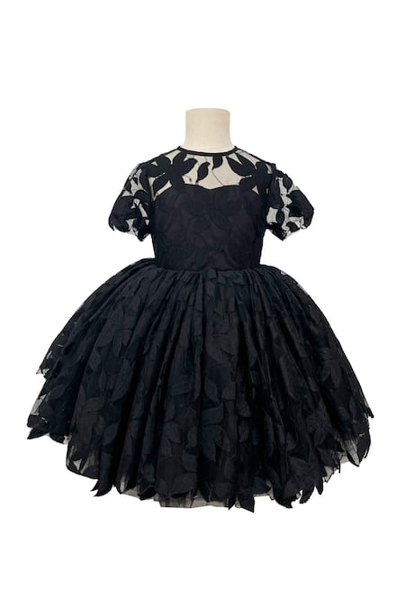 Buy Black Lace And Tulle Embroidered Floral Elsa Dress For Girls by ...
