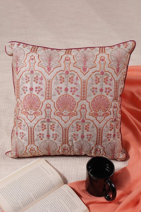 Khaabka Floral Pattern Pink Cushion Cover - Set of 2 