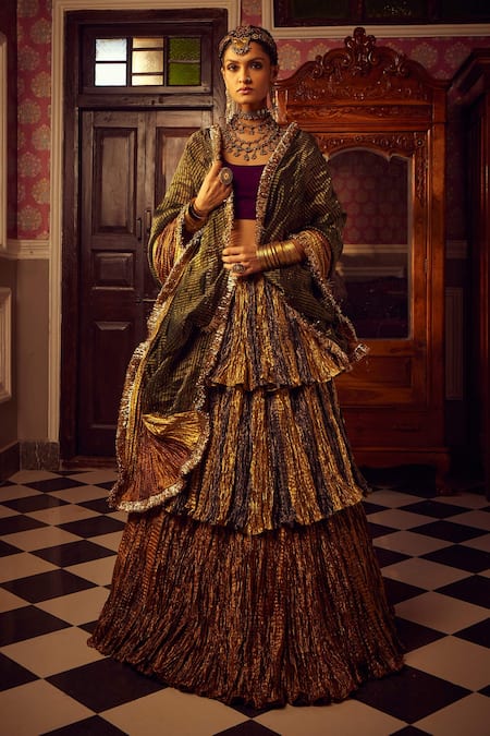 Etasha by Asha Jain Tiered Textured Lehenga Set 