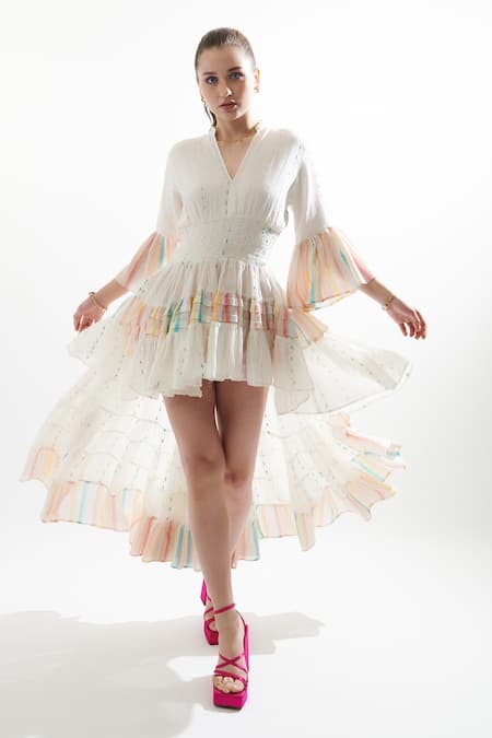 Cin Cin Beige Cotton V Neck Freya High Low Dress 