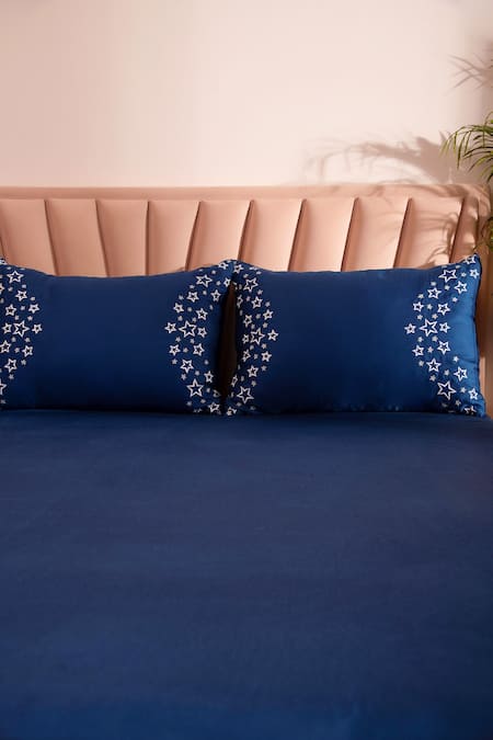 La Paloma Blue 100% Tencel Embroidered Solid Bedsheet Set