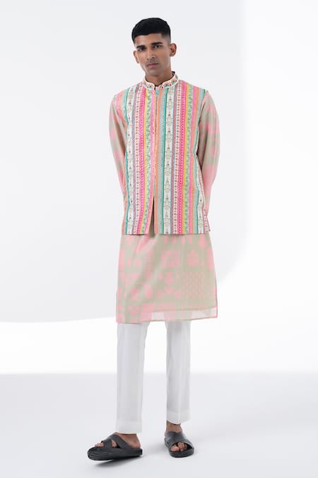 Buy Siddhartha Bansal Pink Chanderi, Cotton Embroidery Paisley Print Kurta Set Online at Aza Fashions Buy_Siddhartha Bansal_Pink Chanderi, Cotton Embroidery Paisley Print Kurta Set _Online_at_Aza_Fashions