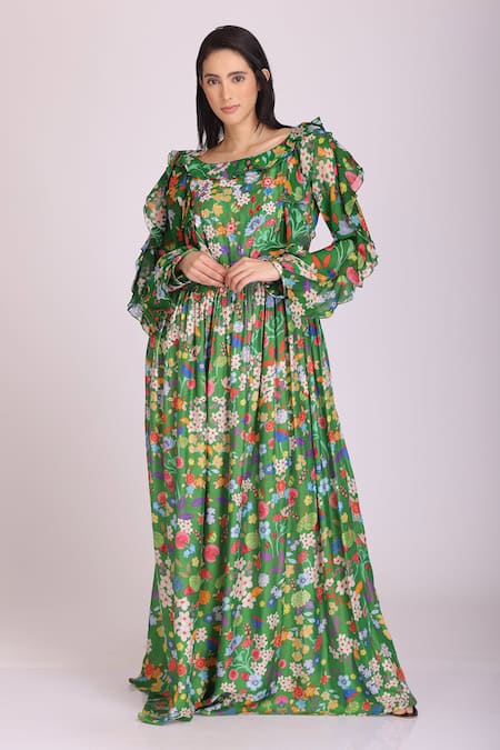 ALPONA DESIGNS BY SOHAM ACHARYA Floral Print Gown 