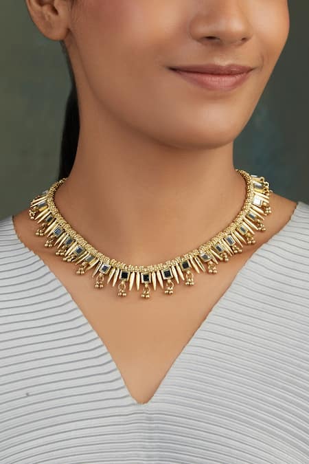 House Of Tuhina Mirror Studded Falak Spike Necklace 