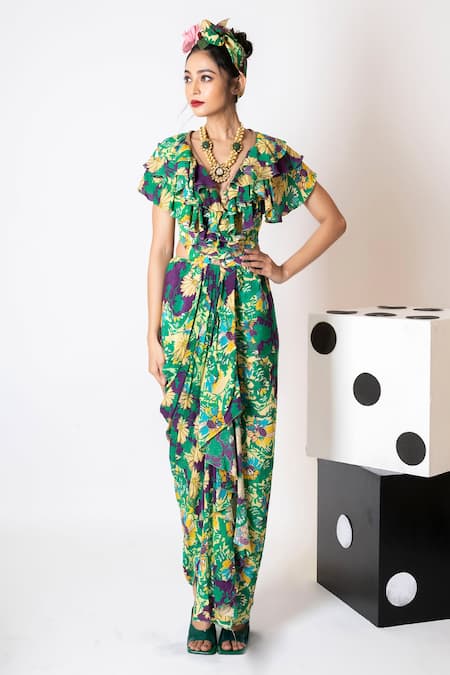 Pds By Sneha Floral Print Draped Dress 