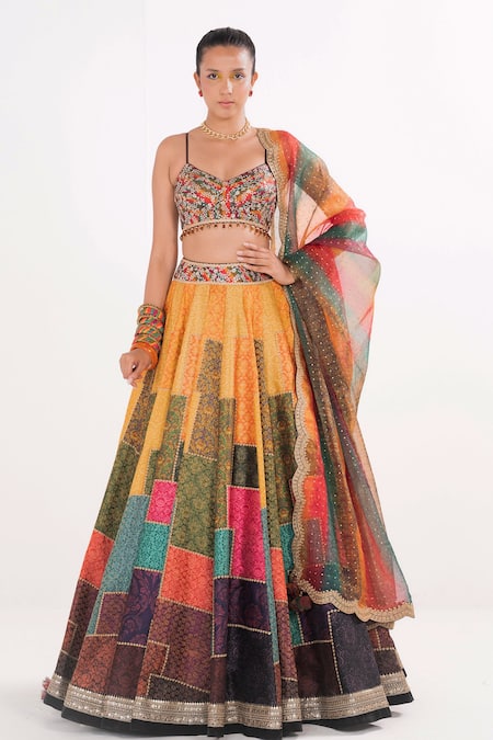 Cedar & Pine Collage Pattern Brocade Lehenga Set 