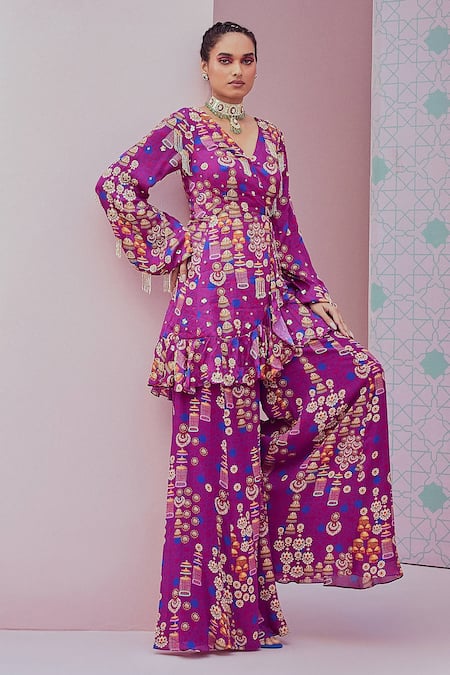 Krisha sunny Ramani Crystal Tassel Embellished Angrakha With Sharara 